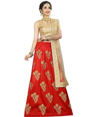 Red  Embroidered, Embellished Semi Stitched Lehenga, Choli And Dupatta Set 1