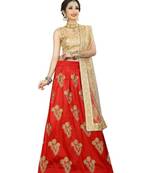 Red  Embroidered, Embellished Semi Stitched Lehenga, Choli And Dupatta Set