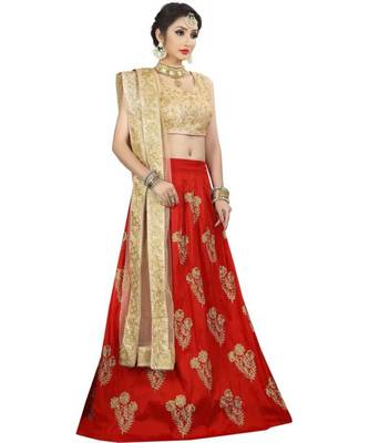 Red  Embroidered, Embellished Semi Stitched Lehenga, Choli And Dupatta Set 2