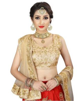 Red  Embroidered, Embellished Semi Stitched Lehenga, Choli And Dupatta Set 3