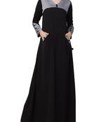 Black Black Abaya Dress With Front Pockets And Matching Stole