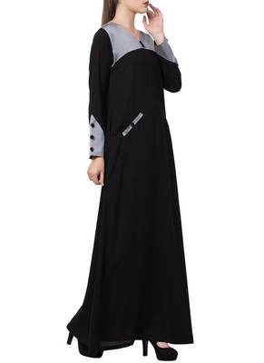 Black Black Abaya Dress With Front Pockets And Matching Stole 3