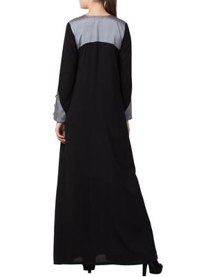 Black Black Abaya Dress With Front Pockets And Matching Stole 4