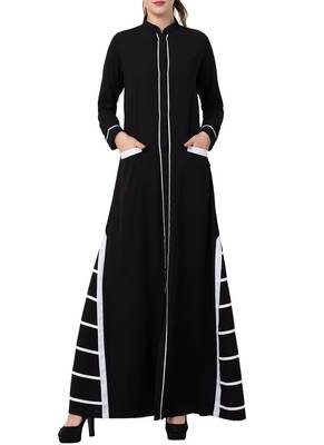 Black Casual Dress Abaya With Front Pockets And Unique Design 1