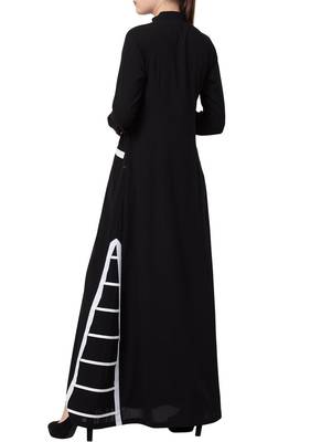Black Casual Dress Abaya With Front Pockets And Unique Design 3