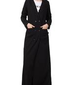 Black Double Breasted Coatin Full Length With Front Pockets