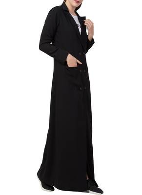 Black Double Breasted Coatin Full Length With Front Pockets 2