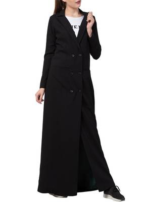 Black Double Breasted Coatin Full Length With Front Pockets 3