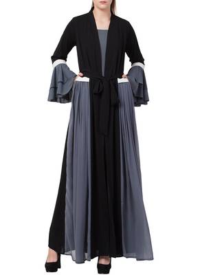 Grey An Abaya Like Dress With Attached Shrug And A Belt In Multi Color 1