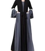 Grey An Abaya Like Dress With Attached Shrug And A Belt In Multi Color