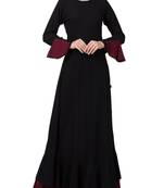 Black Dual Color Designer Abaya Dress In Biased Cut With Frills In Layers.