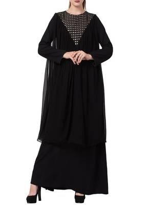 Black Dual Layer Designer Abaya Dress  With Free Matching Stole 1
