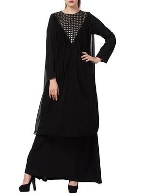 Black Dual Layer Designer Abaya Dress  With Free Matching Stole 2