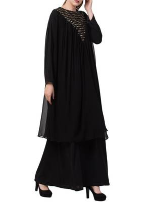 Black Dual Layer Designer Abaya Dress  With Free Matching Stole 3