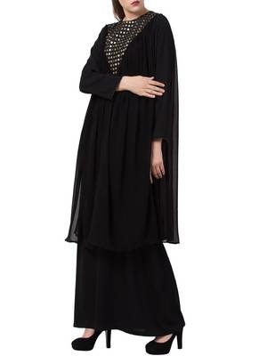 Black Dual Layer Designer Abaya Dress  With Free Matching Stole 4