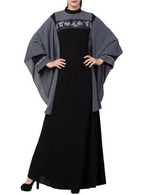 Black Kaftan Like Black Burqa With Hand Embroidery. 1