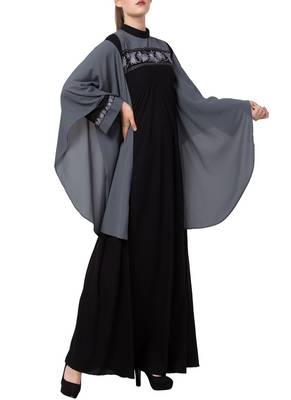 Black Kaftan Like Black Burqa With Hand Embroidery. 3