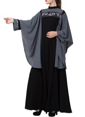 Black Kaftan Like Black Burqa With Hand Embroidery. 4