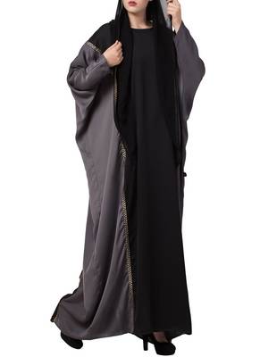 Black Designer Abaya With Lace Work And Attached Hood. 2