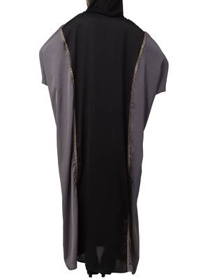 Black Designer Abaya With Lace Work And Attached Hood. 3