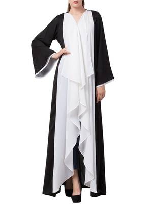 Black Beautiful Shrug Like Front Open Dress Abaya In Dual Color. 1