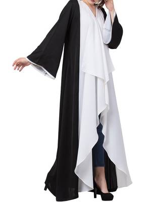 Black Beautiful Shrug Like Front Open Dress Abaya In Dual Color. 2