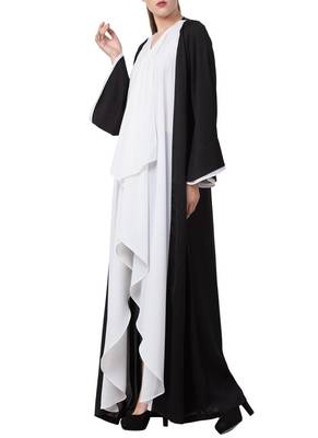 Black Beautiful Shrug Like Front Open Dress Abaya In Dual Color. 3