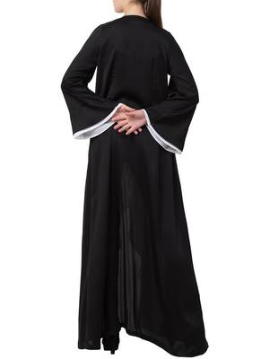Black Beautiful Shrug Like Front Open Dress Abaya In Dual Color. 4