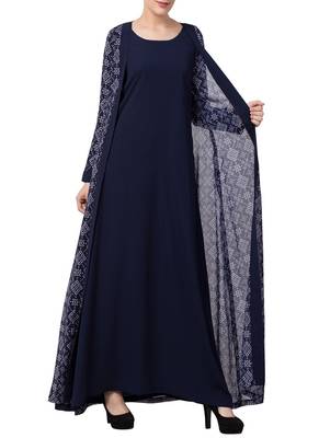 Multicolor Abaya Dress With Attached Shrug And A Matching Belt. 4