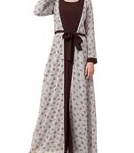 Multicolor Abaya Dress With Attached Shrug And A Matching Belt.