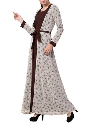 Multicolor Abaya Dress With Attached Shrug And A Matching Belt. 2