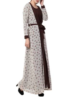 Multicolor Abaya Dress With Attached Shrug And A Matching Belt. 3