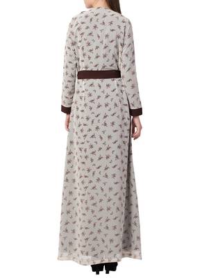 Multicolor Abaya Dress With Attached Shrug And A Matching Belt. 4