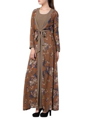 Multicolor Abaya Dress With Attached Shrug And A Matching Belt. 2