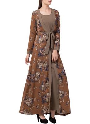Multicolor Abaya Dress With Attached Shrug And A Matching Belt. 3