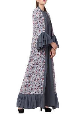 Multicolor  Abaya And Stylish Cardigan Combo. 3