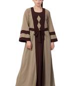 Dark-Chiku Abaya Dress With Attached Shrug And A Matching Belt In Contrast Colours.