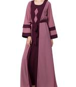 Onion-Pink Abaya Dress With Attached Shrug And A Matching Belt In Contrast Colours.