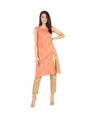 peach rayon stitched sleeveless kurtis 1