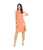 peach rayon stitched sleeveless kurtis
