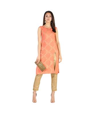 peach rayon stitched sleeveless kurtis 2