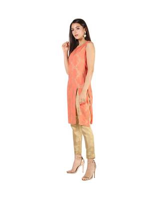 peach rayon stitched sleeveless kurtis 3