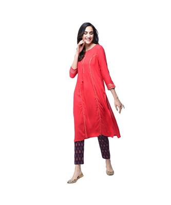 peach rayon stitched quarter_sleeve kurtis 1