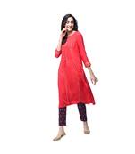 peach rayon stitched quarter_sleeve kurtis