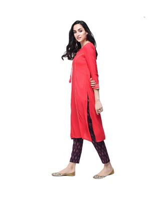peach rayon stitched quarter_sleeve kurtis 2