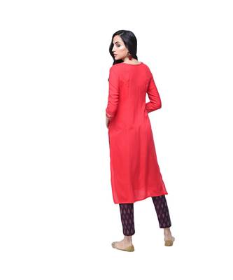 peach rayon stitched quarter_sleeve kurtis 3
