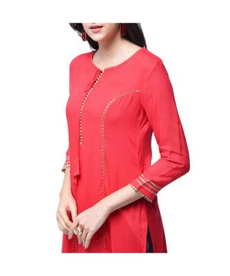 peach rayon stitched quarter_sleeve kurtis 4