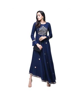 blue viscose stitched quarter_sleeve kurtis 1