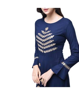 blue viscose stitched quarter_sleeve kurtis 4