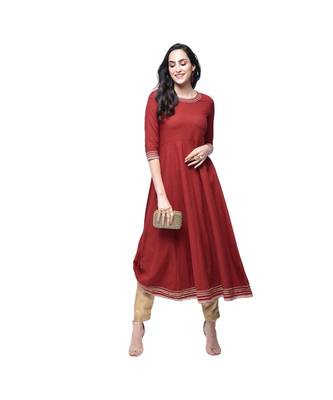 maroon viscose stitched quarter_sleeve kurtis 1
